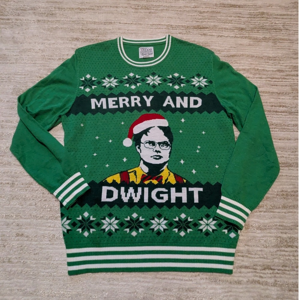 Tipsy Elves The Office Sweater Sz L Green Merry & Dwight Schrute Ugly Christmas